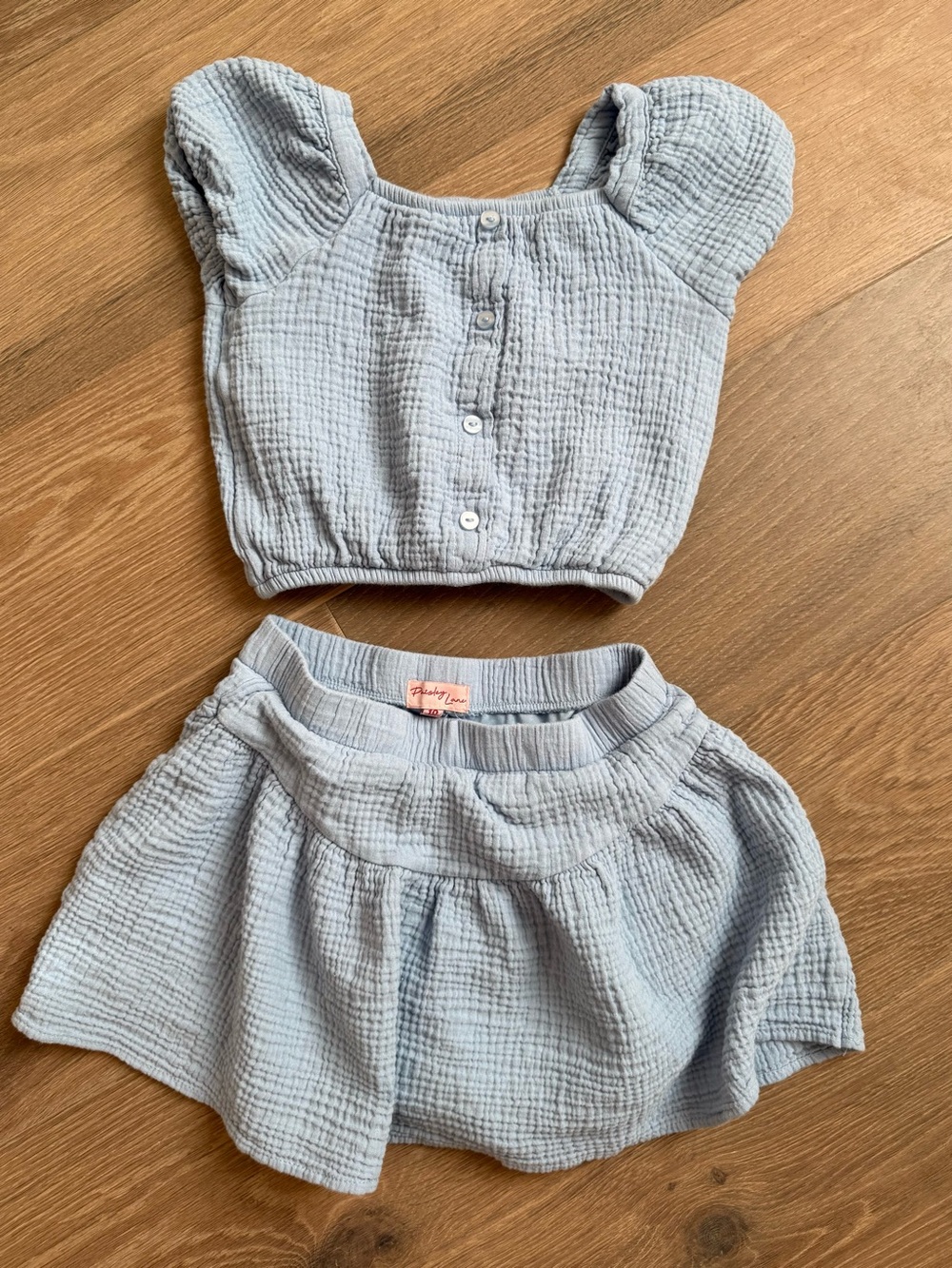 Light Blue Gauze Two-Piece Set - Button Front Crop Top & Skort